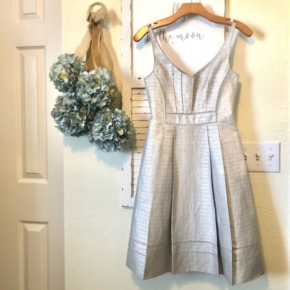 zac posen silver dress Zac Posen Lame Pleated Halter Gown